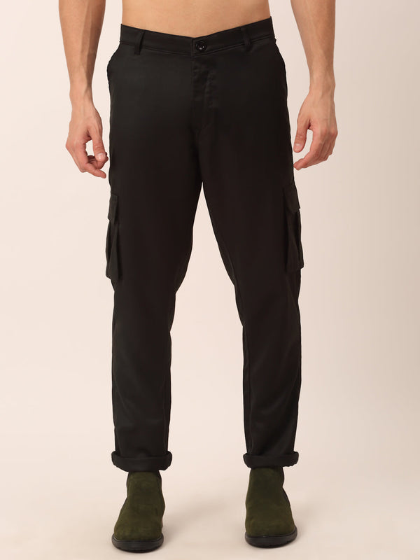 Jainish Men's Casual Cotton Solid Cargo Pants ( KGP 154 Black ) - Distacart