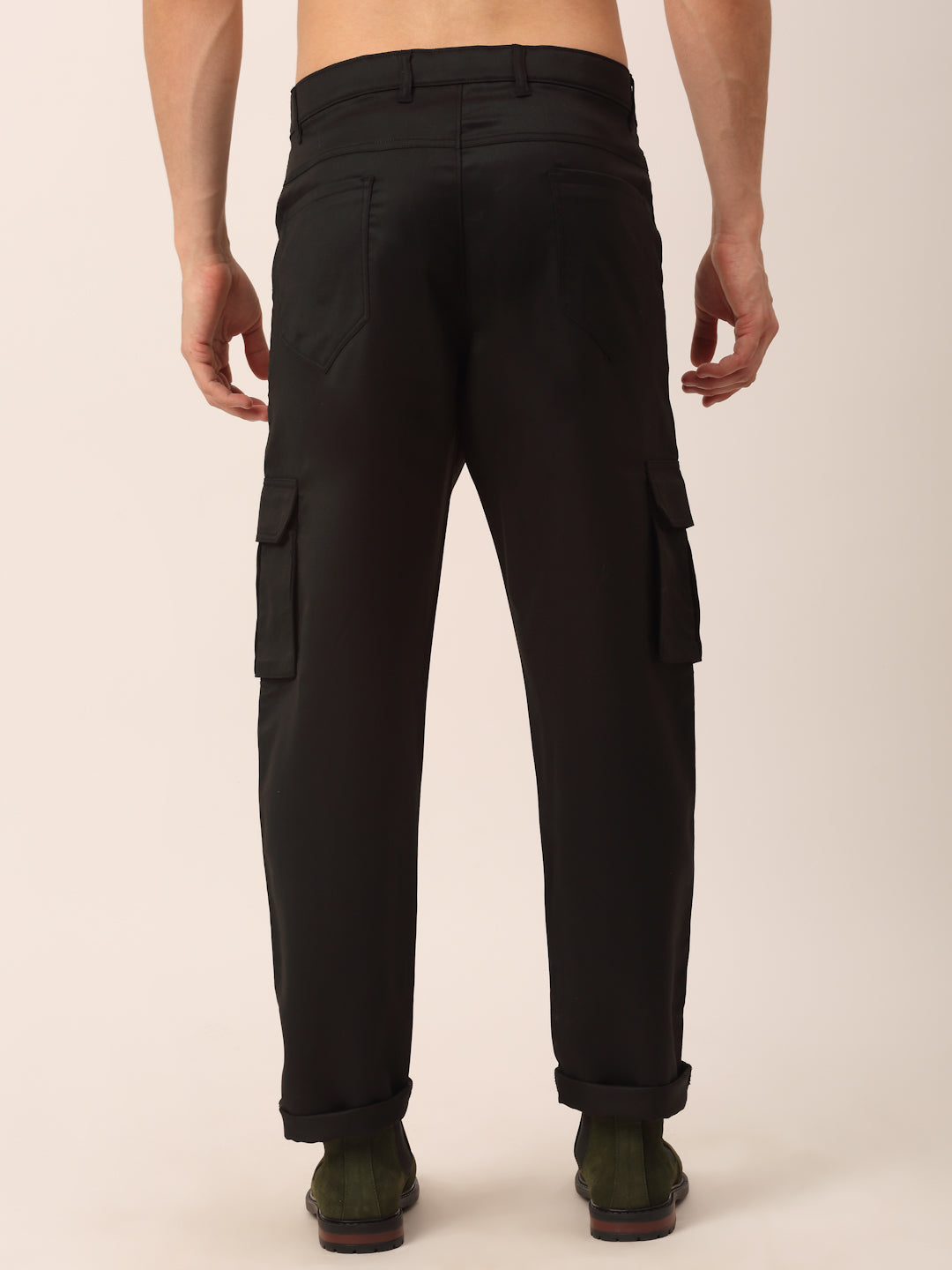 Jainish Men's Casual Cotton Solid Cargo Pants ( KGP 154 Black ) - Distacart