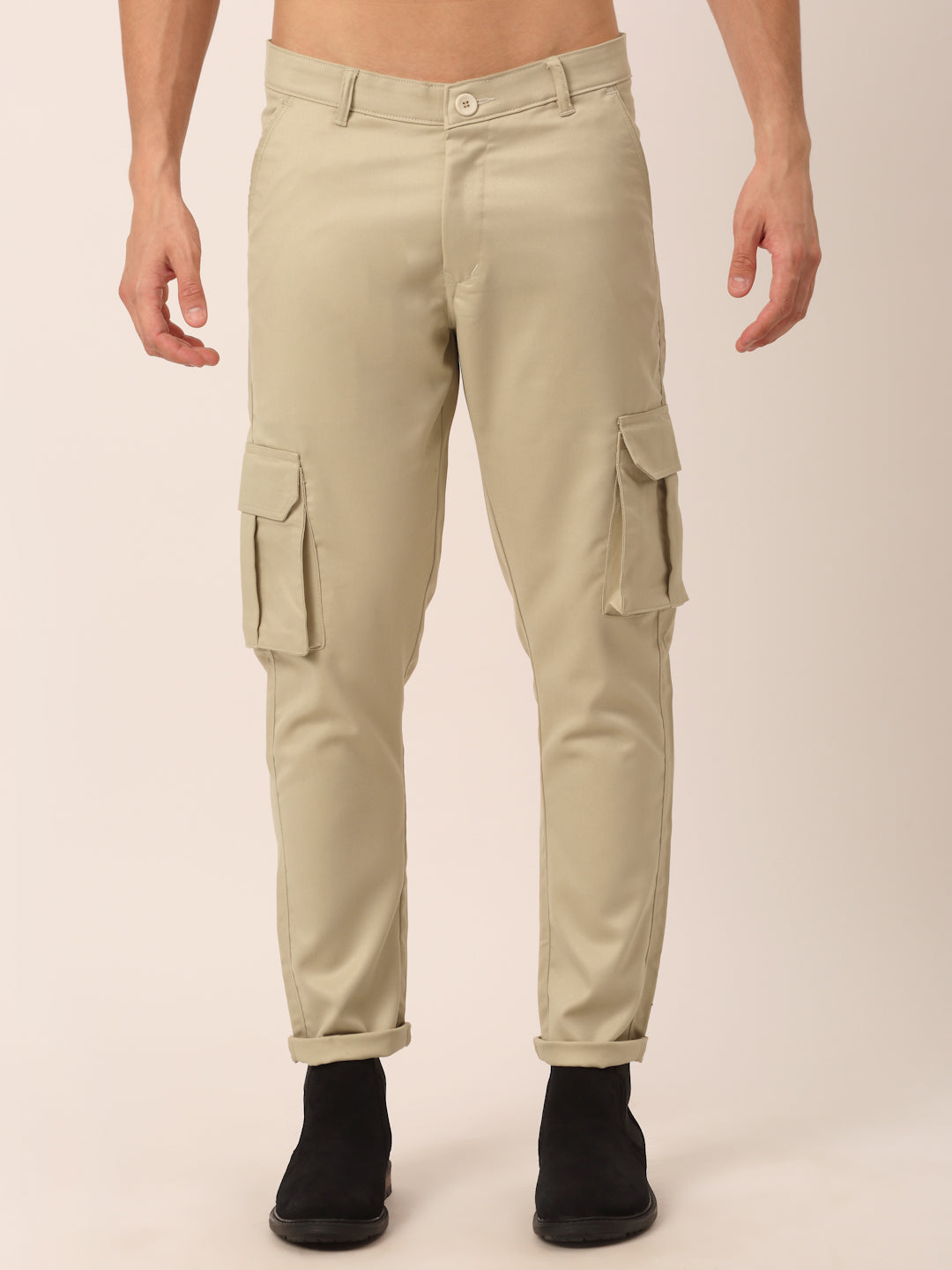 Jainish Men's Casual Cotton Solid Cargo Pants ( KGP 154 Cream ) - Distacart