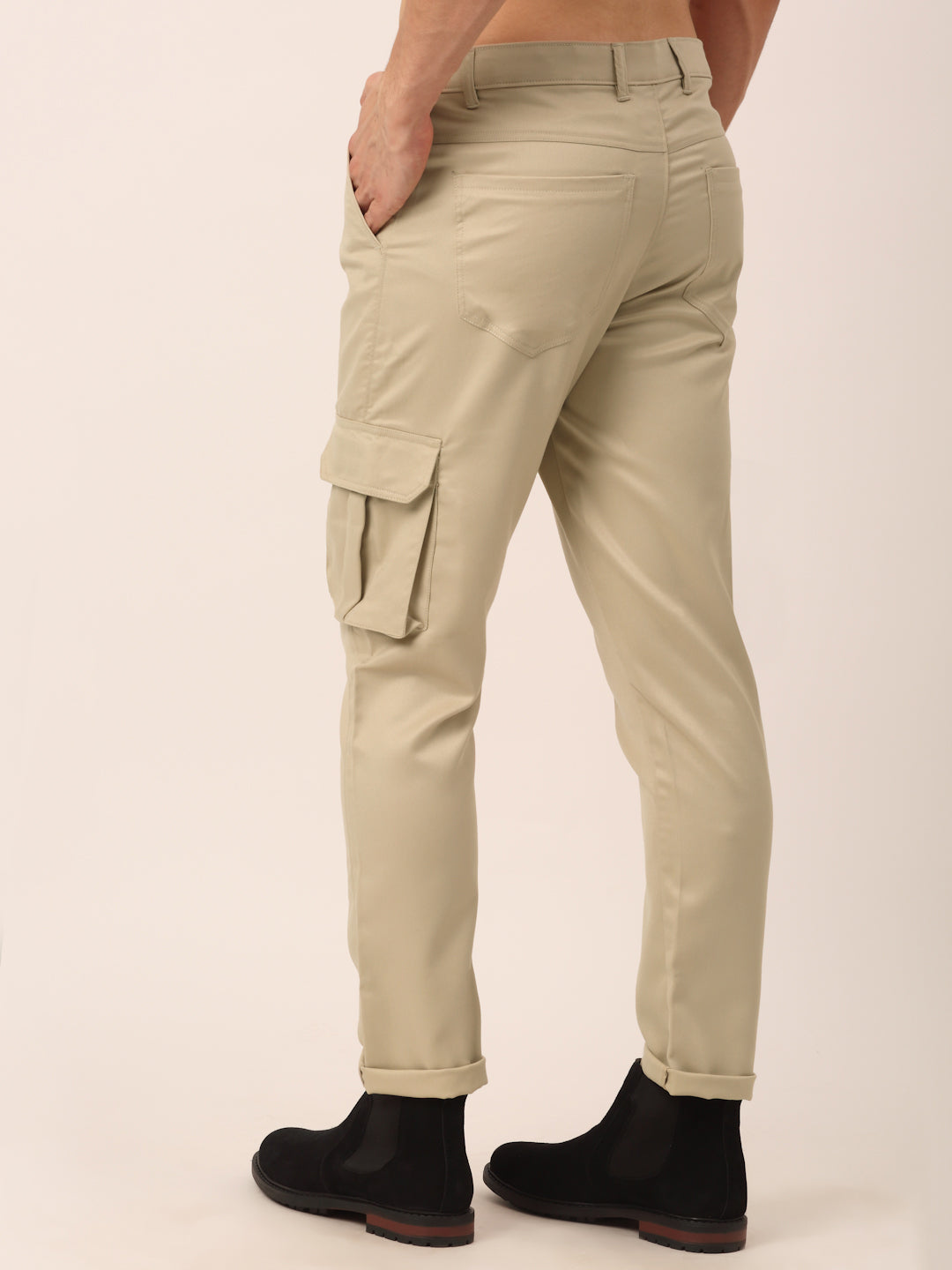 Jainish Men's Casual Cotton Solid Cargo Pants ( KGP 154 Cream ) - Distacart