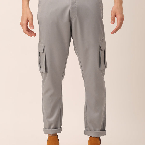 Jainish Men's Casual Cotton Solid Cargo Pants ( KGP 154 Light-Grey ) - Distacart