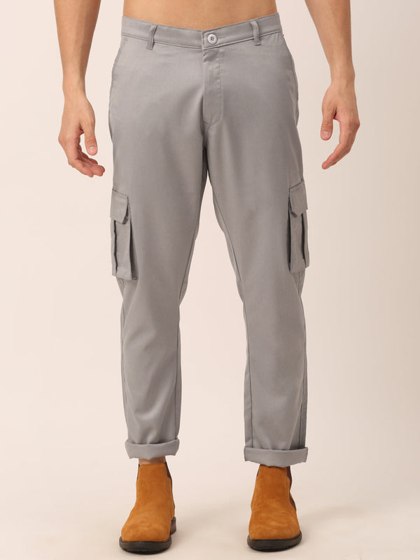 Jainish Men's Casual Cotton Solid Cargo Pants ( KGP 154 Light-Grey ) - Distacart