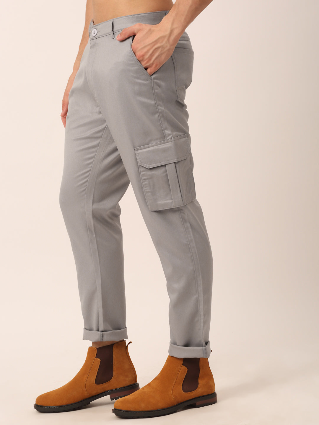 Jainish Men's Casual Cotton Solid Cargo Pants ( KGP 154 Light-Grey ) - Distacart