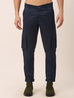 Thumbnail for Jainish Men's Casual Cotton Solid Cargo Pants ( KGP 154 Navy-Blue ) - Distacart
