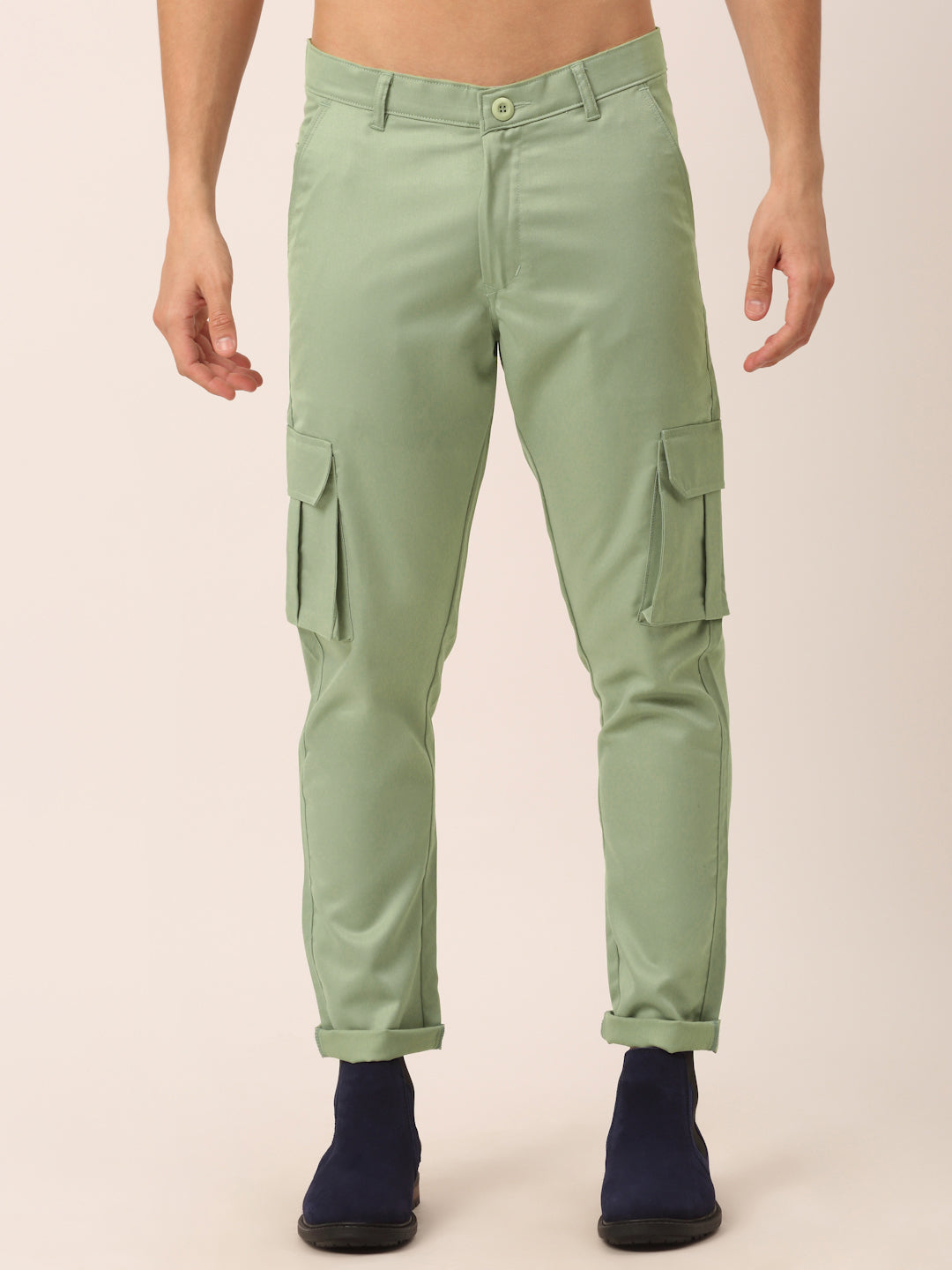 Jainish Men's Casual Cotton Solid Cargo Pants ( KGP 154 Pista-Green ) - Distacart