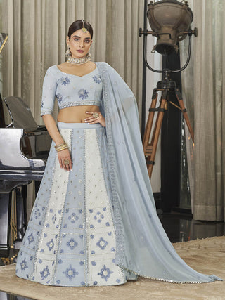 Myra White & Sky Multicolour Georgette Embroidered Designer Lehenga Choli - Distacart