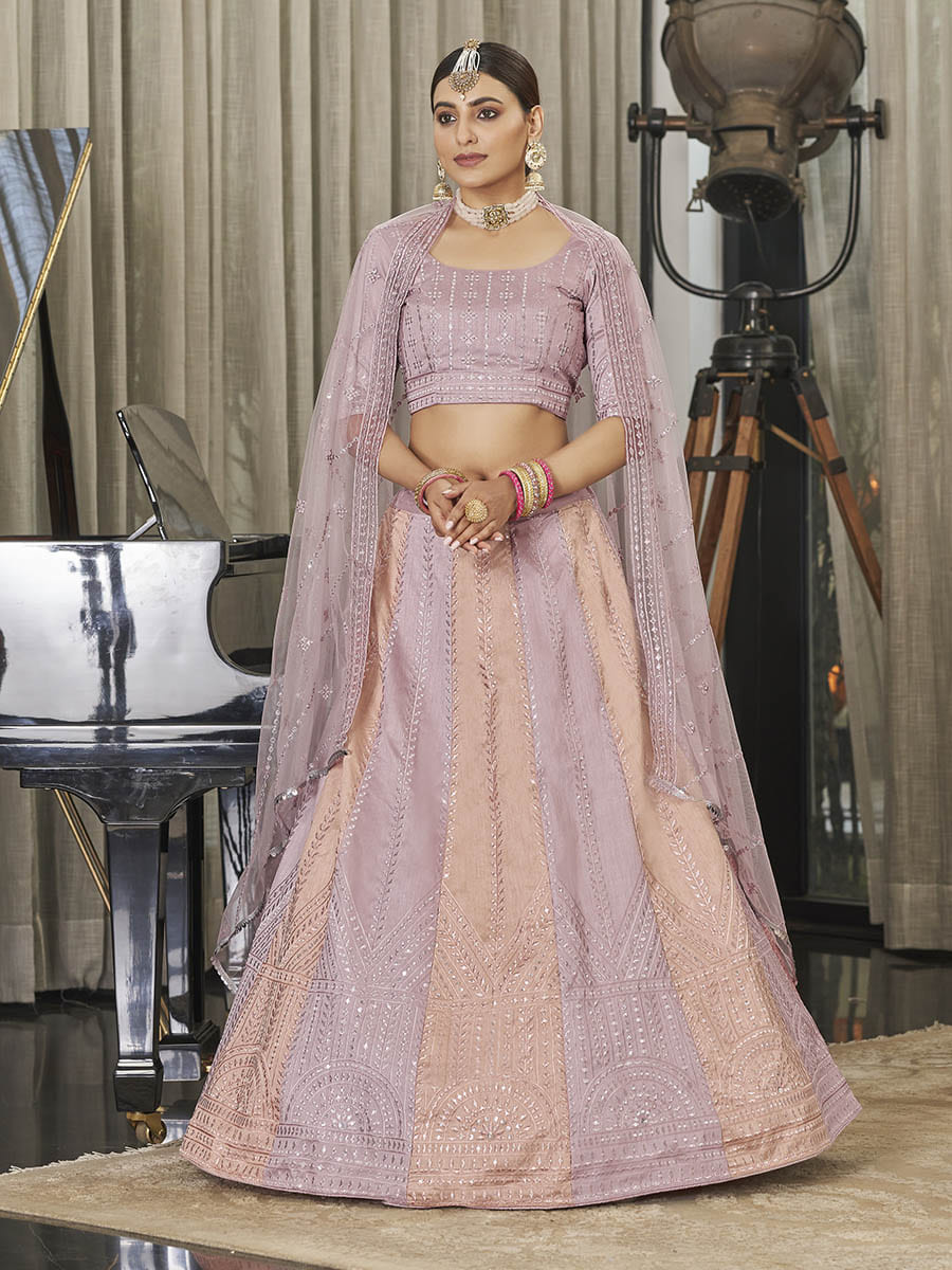 Myra Pink & Peach Multicolour Art Silk Embroidered Designer Lehenga Choli - Distacart