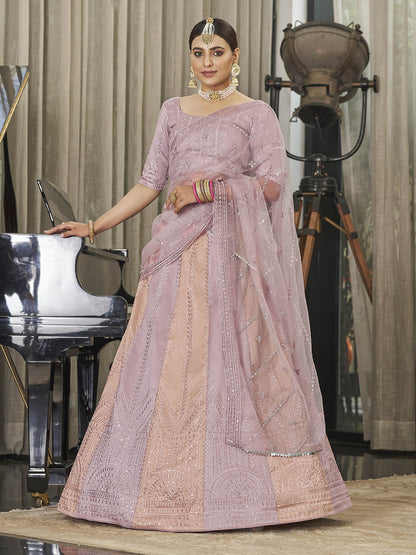 Myra Pink & Peach Multicolour Art Silk Embroidered Designer Lehenga Choli - Distacart