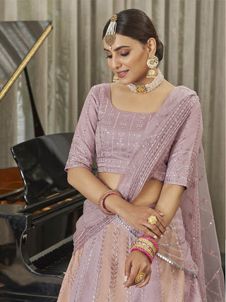 Myra Pink & Peach Multicolour Art Silk Embroidered Designer Lehenga Choli - Distacart