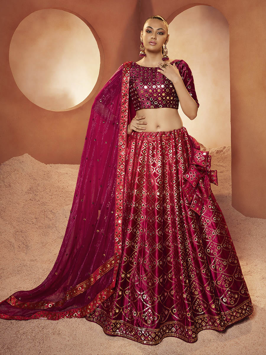 Myra Magenta Velvet Embroidered Designer Lehenga Choli - Distacart