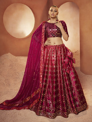 Myra Magenta Velvet Embroidered Designer Lehenga Choli - Distacart