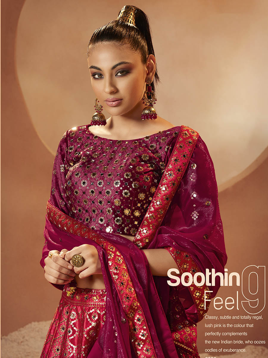 Myra Magenta Velvet Embroidered Designer Lehenga Choli - Distacart