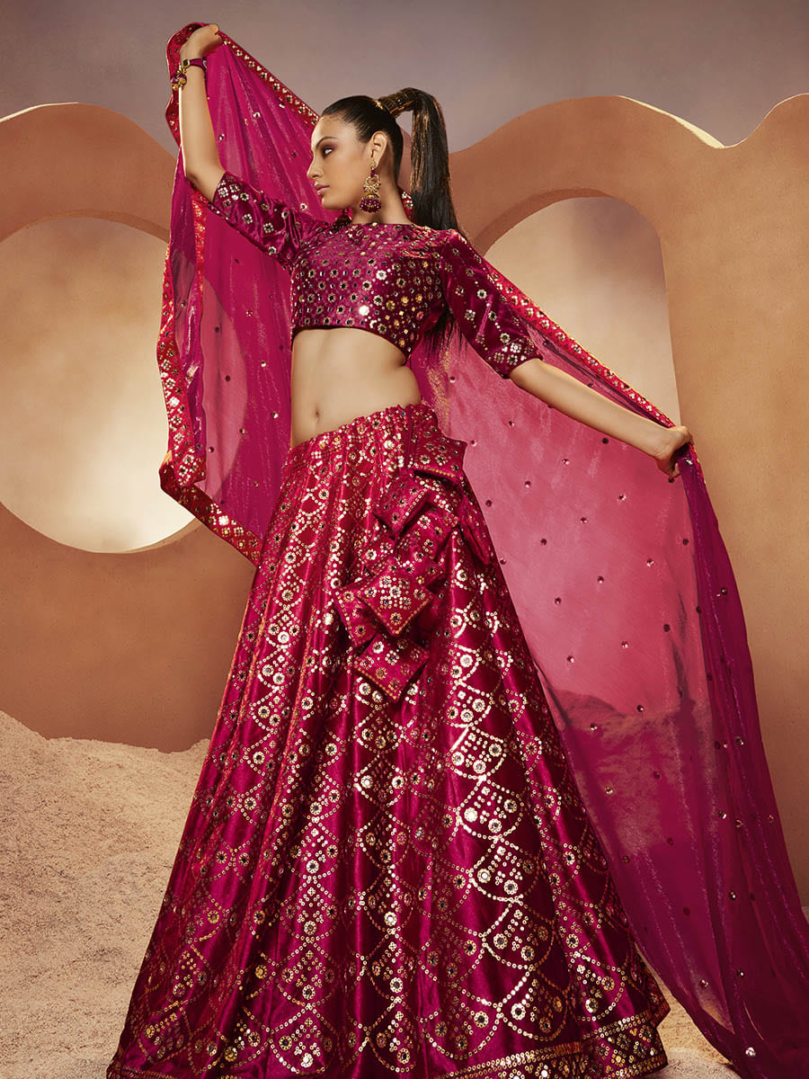 Myra Magenta Velvet Embroidered Designer Lehenga Choli - Distacart