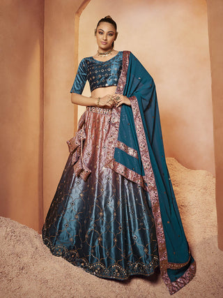 Myra Teal Blue Velvet Embroidered Designer Lehenga Choli - Distacart