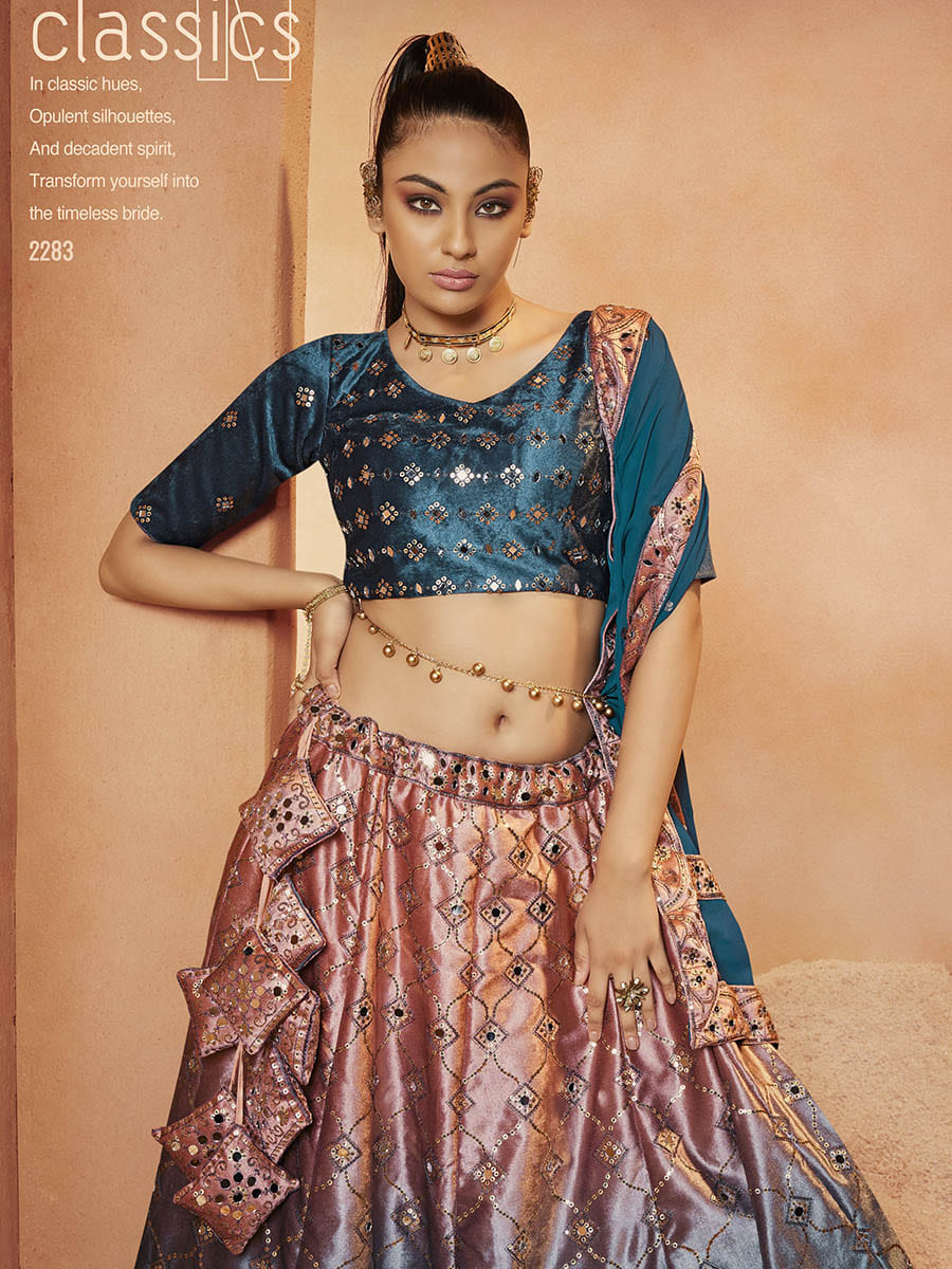 Myra Teal Blue Velvet Embroidered Designer Lehenga Choli - Distacart