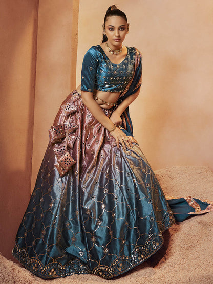 Myra Teal Blue Velvet Embroidered Designer Lehenga Choli - Distacart