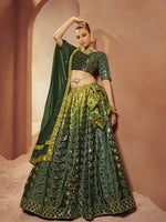 Thumbnail for Myra Green Velvet Embroidered Designer Lehenga Choli - Distacart