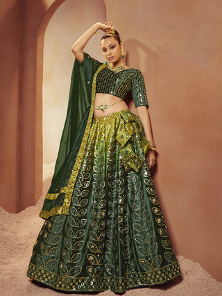 Myra Green Velvet Embroidered Designer Lehenga Choli - Distacart