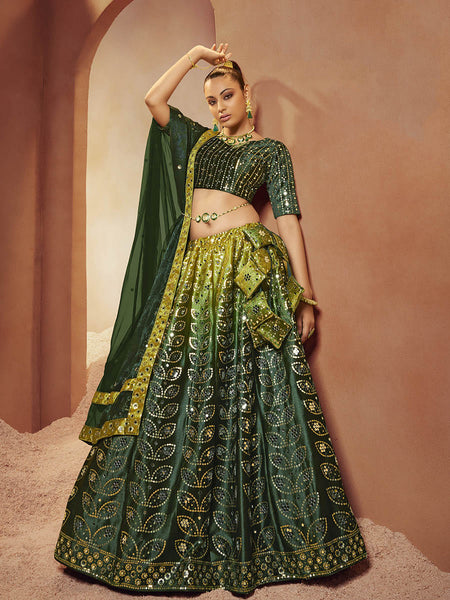 Myra Green Velvet Embroidered Designer Lehenga Choli - Distacart
