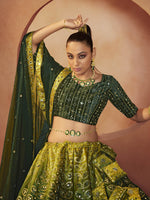 Thumbnail for Myra Green Velvet Embroidered Designer Lehenga Choli - Distacart