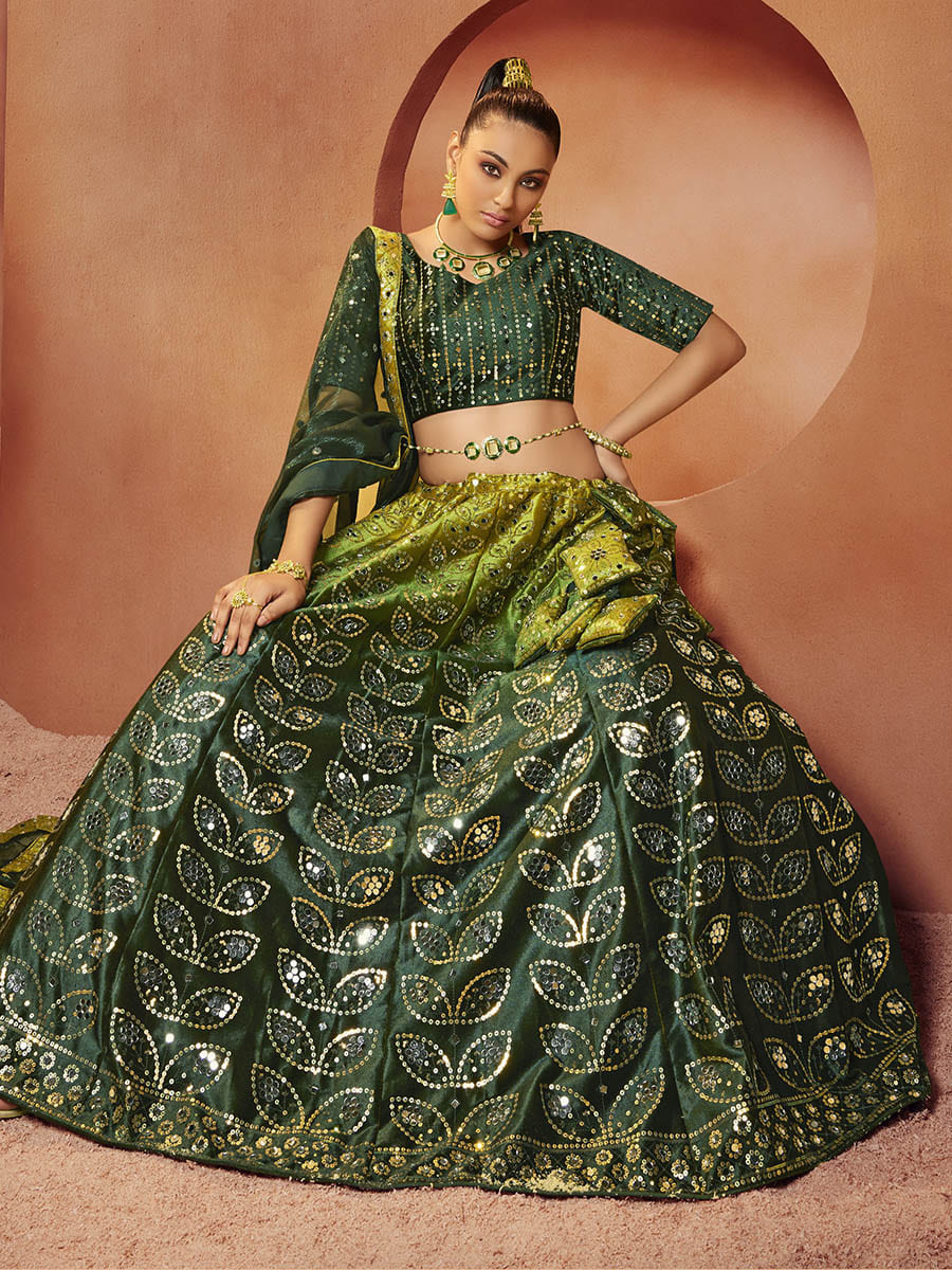 Myra Green Velvet Embroidered Designer Lehenga Choli - Distacart
