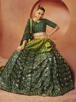 Thumbnail for Myra Green Velvet Embroidered Designer Lehenga Choli - Distacart