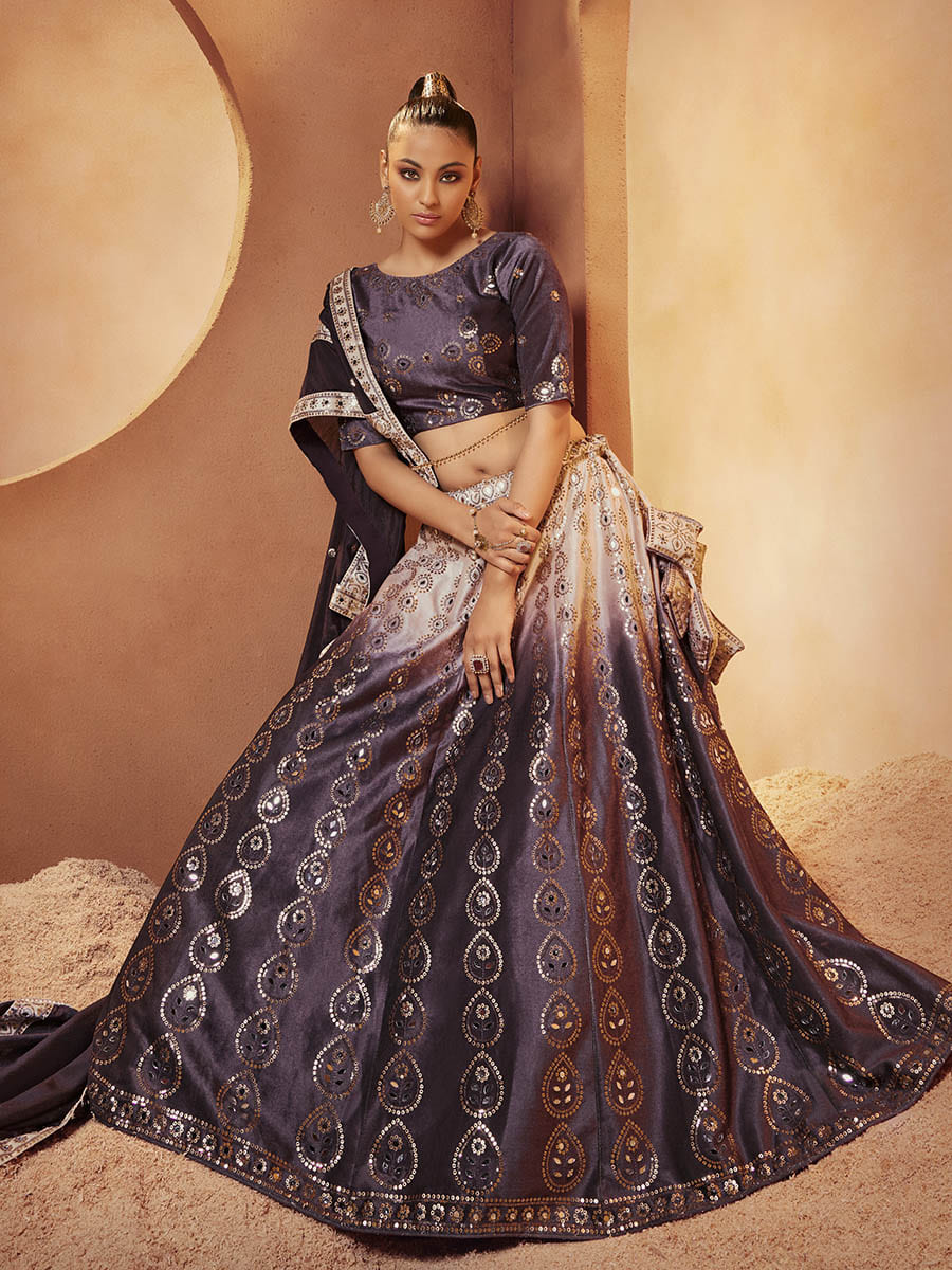 Myra Purple Velvet Embroidered Designer Lehenga Choli - Distacart