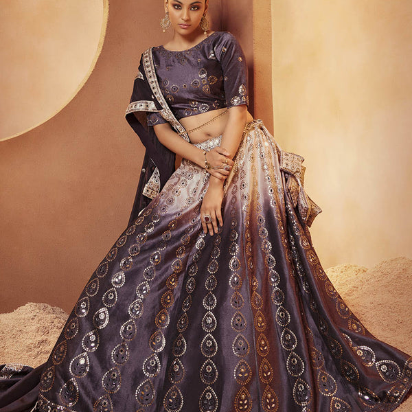 Myra Purple Velvet Embroidered Designer Lehenga Choli - Distacart