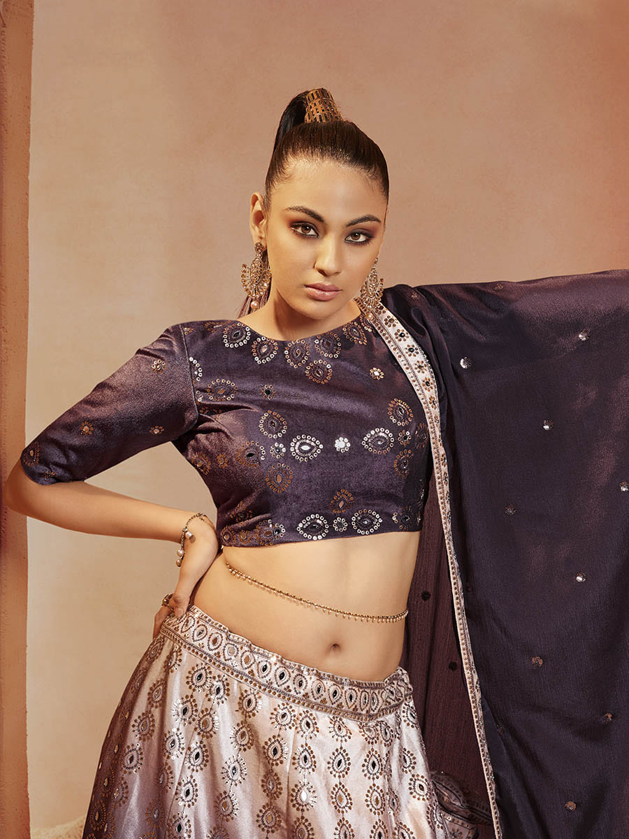 Myra Purple Velvet Embroidered Designer Lehenga Choli - Distacart