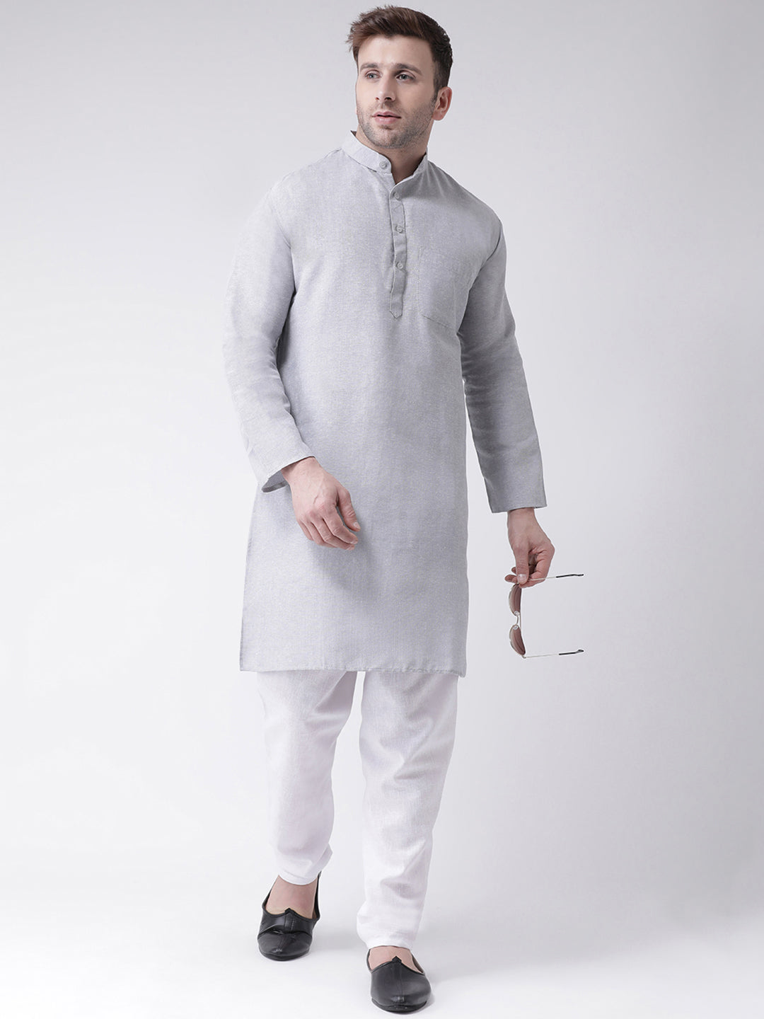 RIAG Men's Grey Cotton Long Ethnic Kurta - Distacart