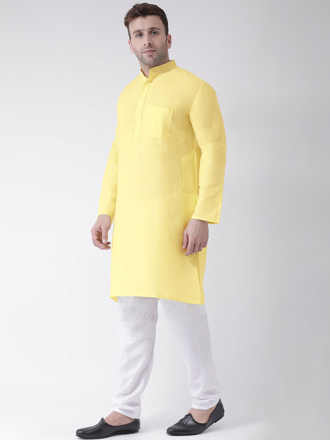 RIAG Men's Yellow Cotton Long Ethnic Kurta - Distacart