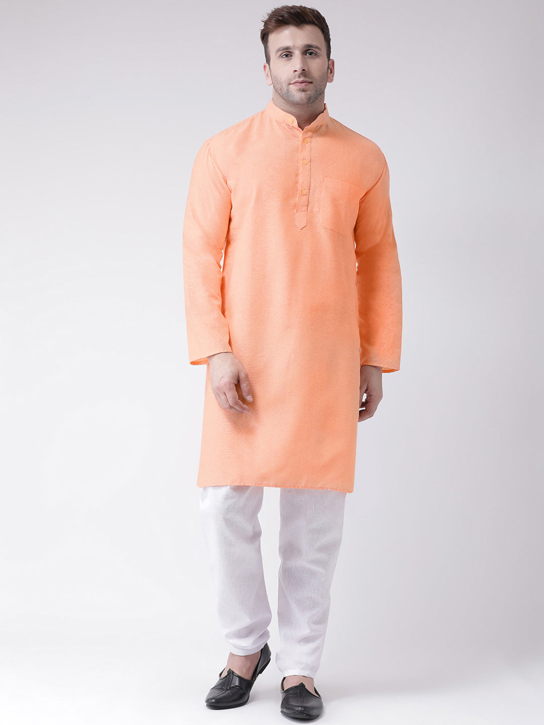 RIAG Men's Orange Cotton Long Ethnic Kurta - Distacart
