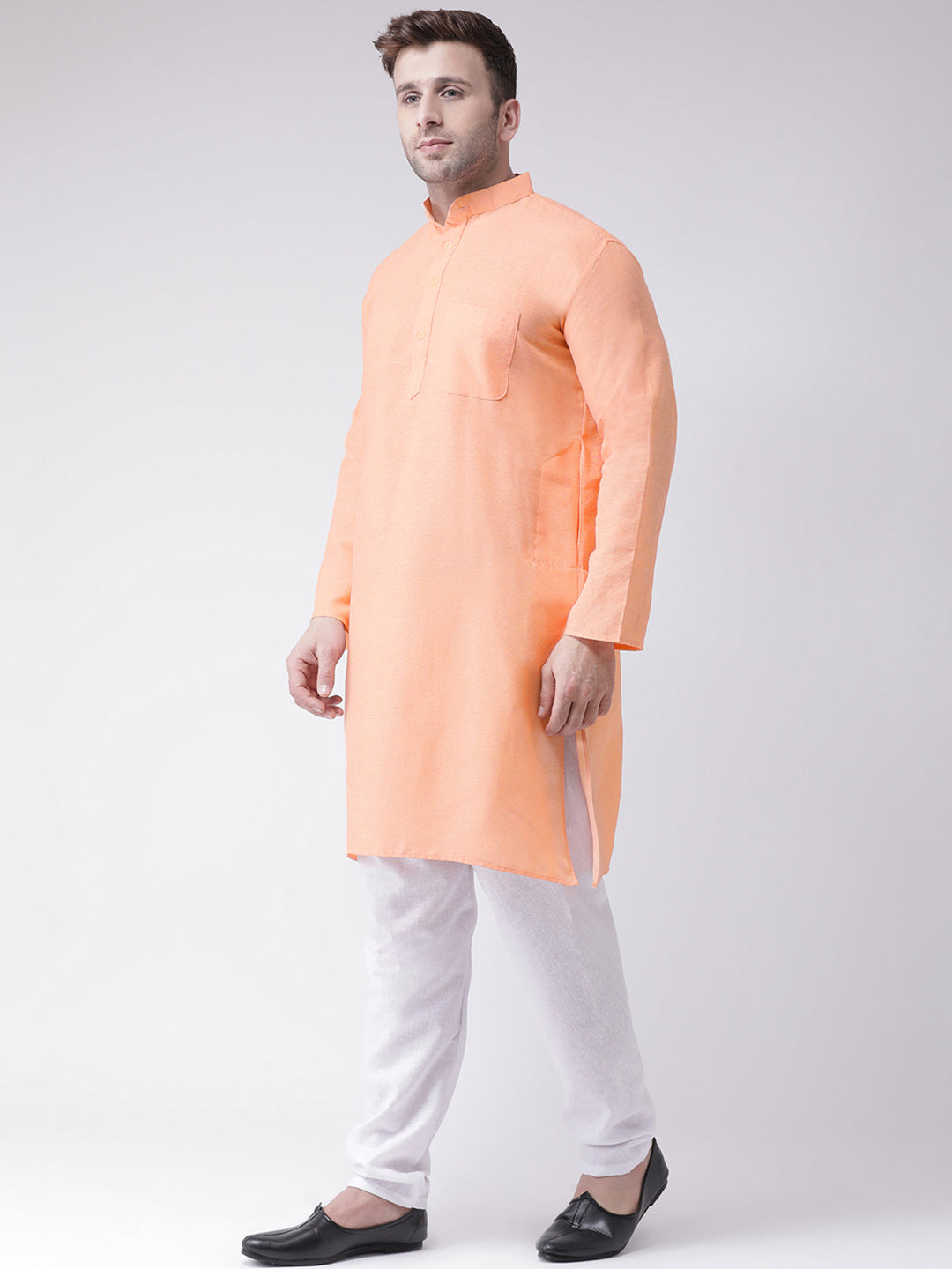 RIAG Men's Orange Cotton Long Ethnic Kurta - Distacart