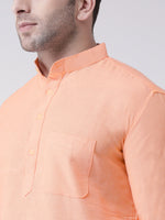 Thumbnail for RIAG Men's Orange Cotton Long Ethnic Kurta - Distacart