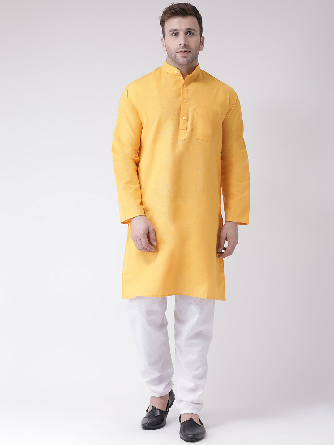 RIAG Men's Yellow Cotton Long Ethnic Kurta - Distacart