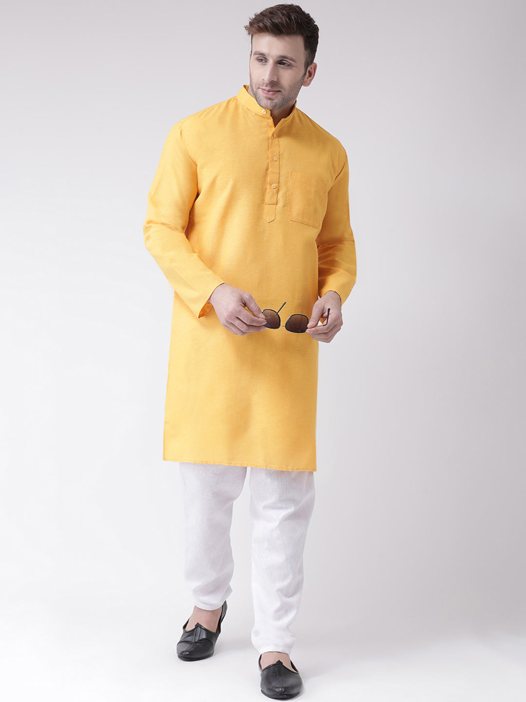RIAG Yellow Men's Ethnic Long Kurta And Pyjama Set - Distacart