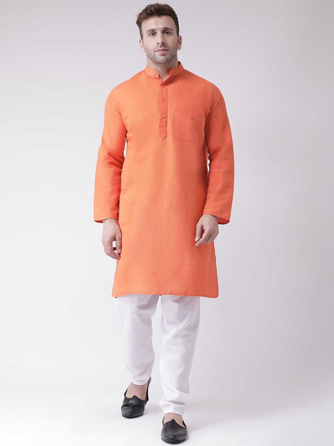 RIAG Men's Orange Cotton Long Ethnic Kurta - Distacart