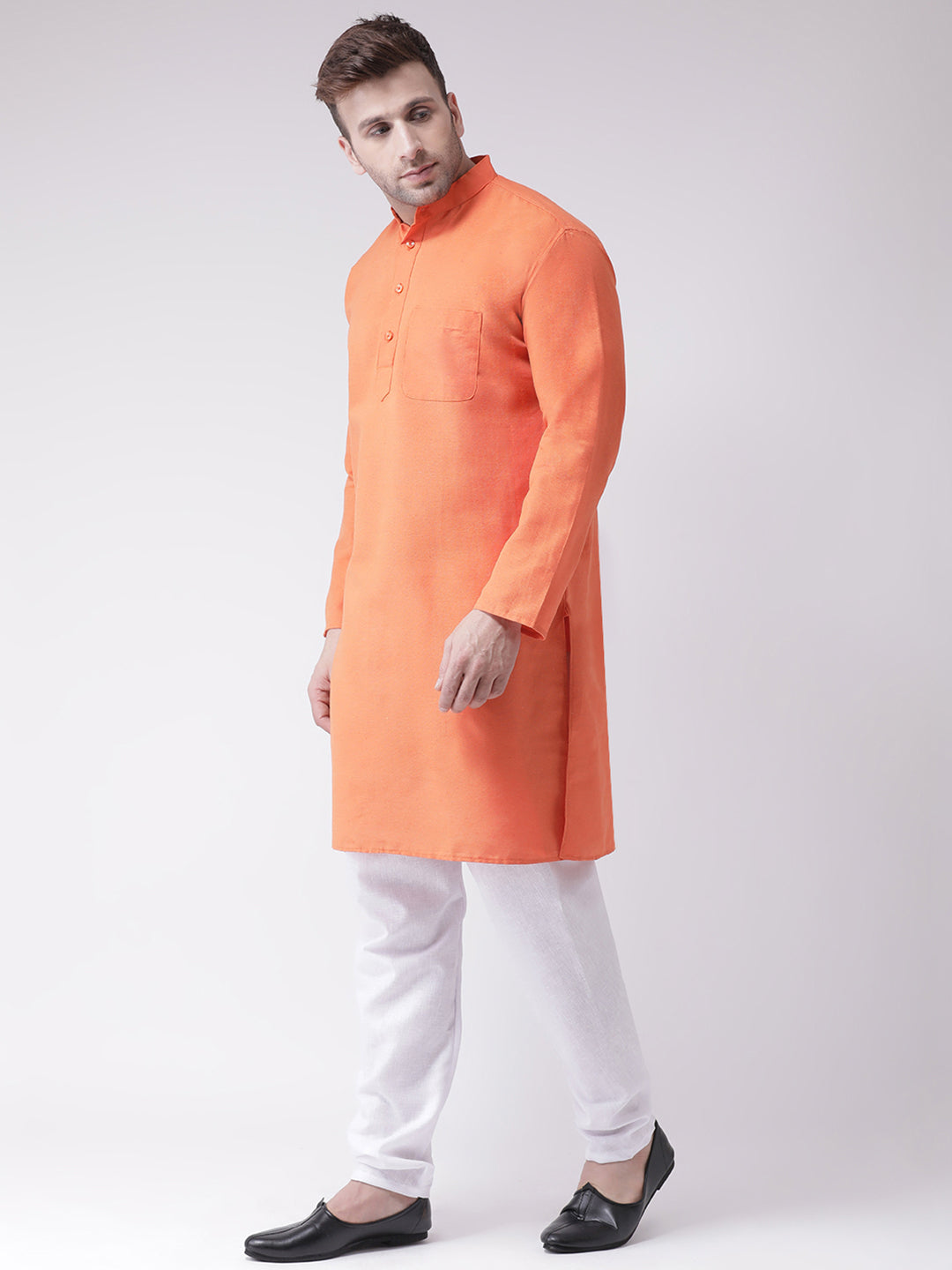 RIAG Men's Orange Cotton Long Ethnic Kurta - Distacart