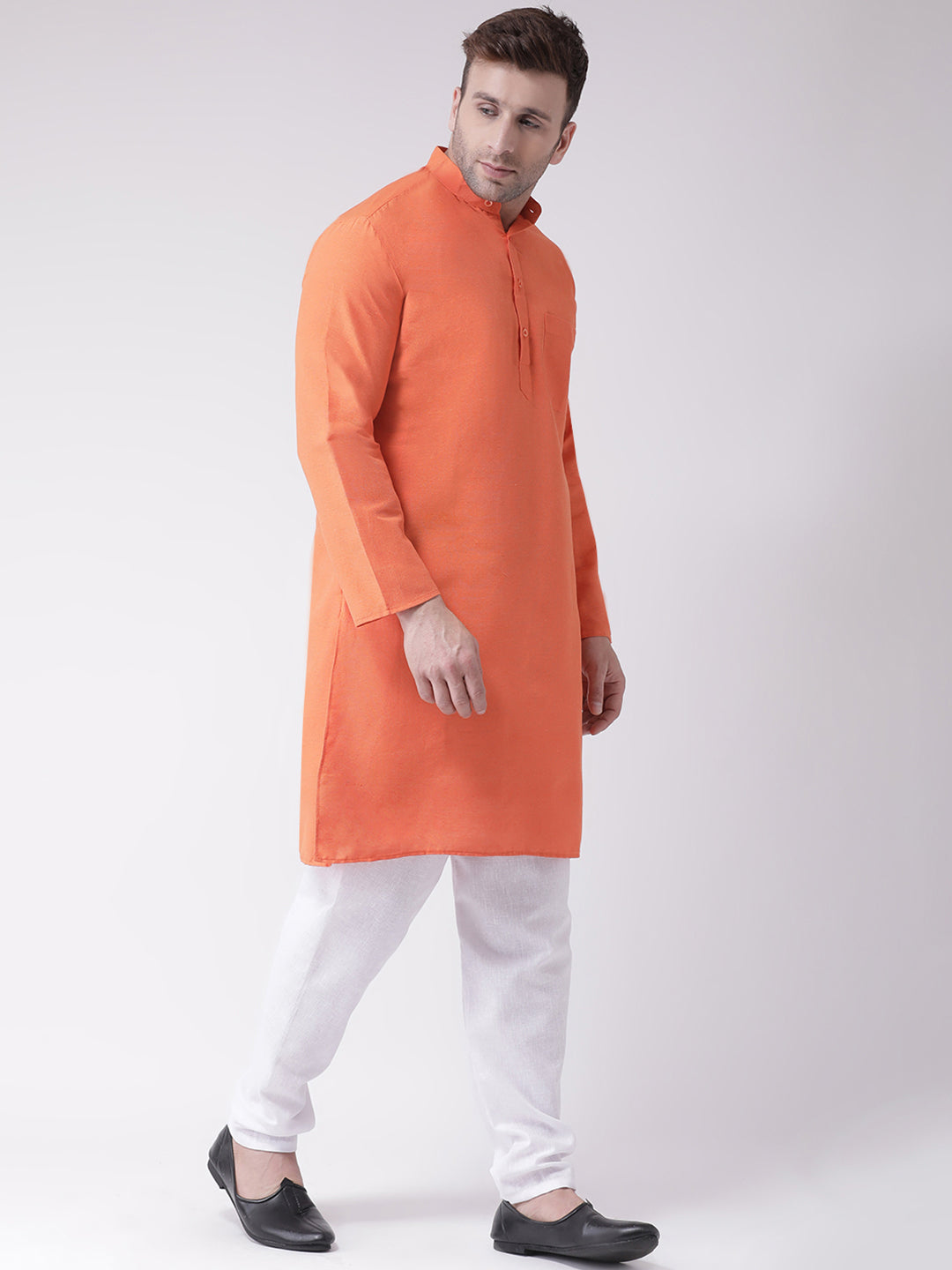 RIAG Men's Orange Cotton Long Ethnic Kurta - Distacart