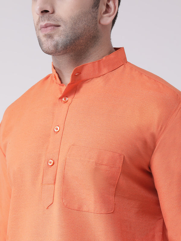 RIAG Men's Orange Cotton Long Ethnic Kurta - Distacart