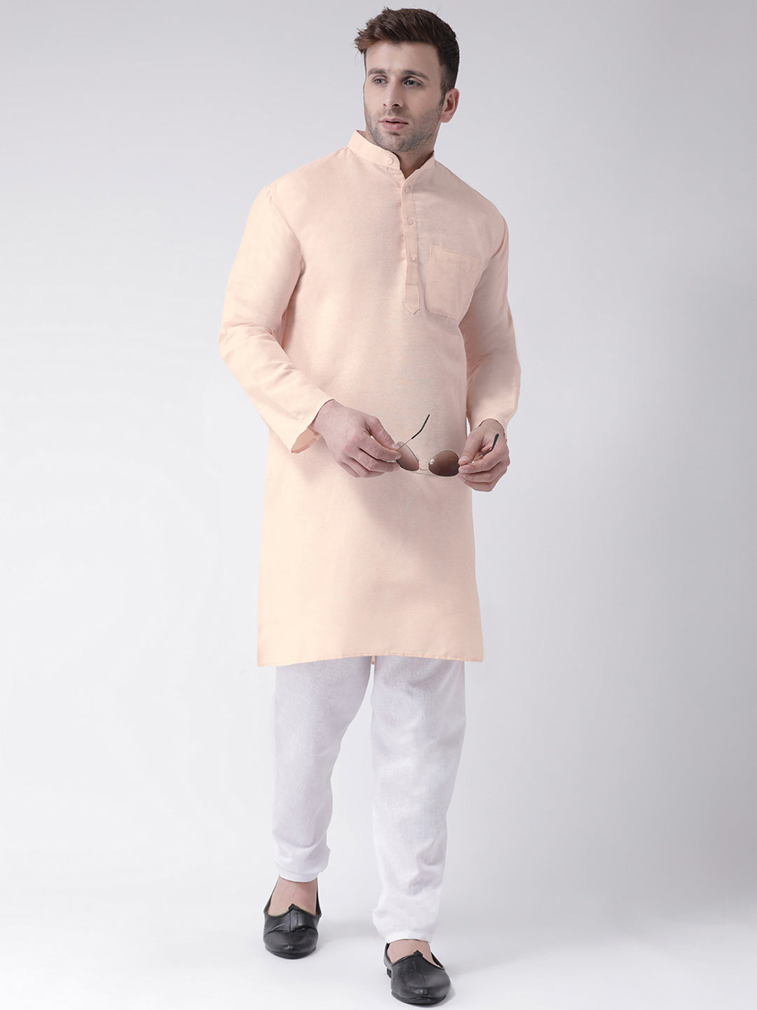 RIAG Men's Beige Cotton Long Ethnic Kurta - Distacart