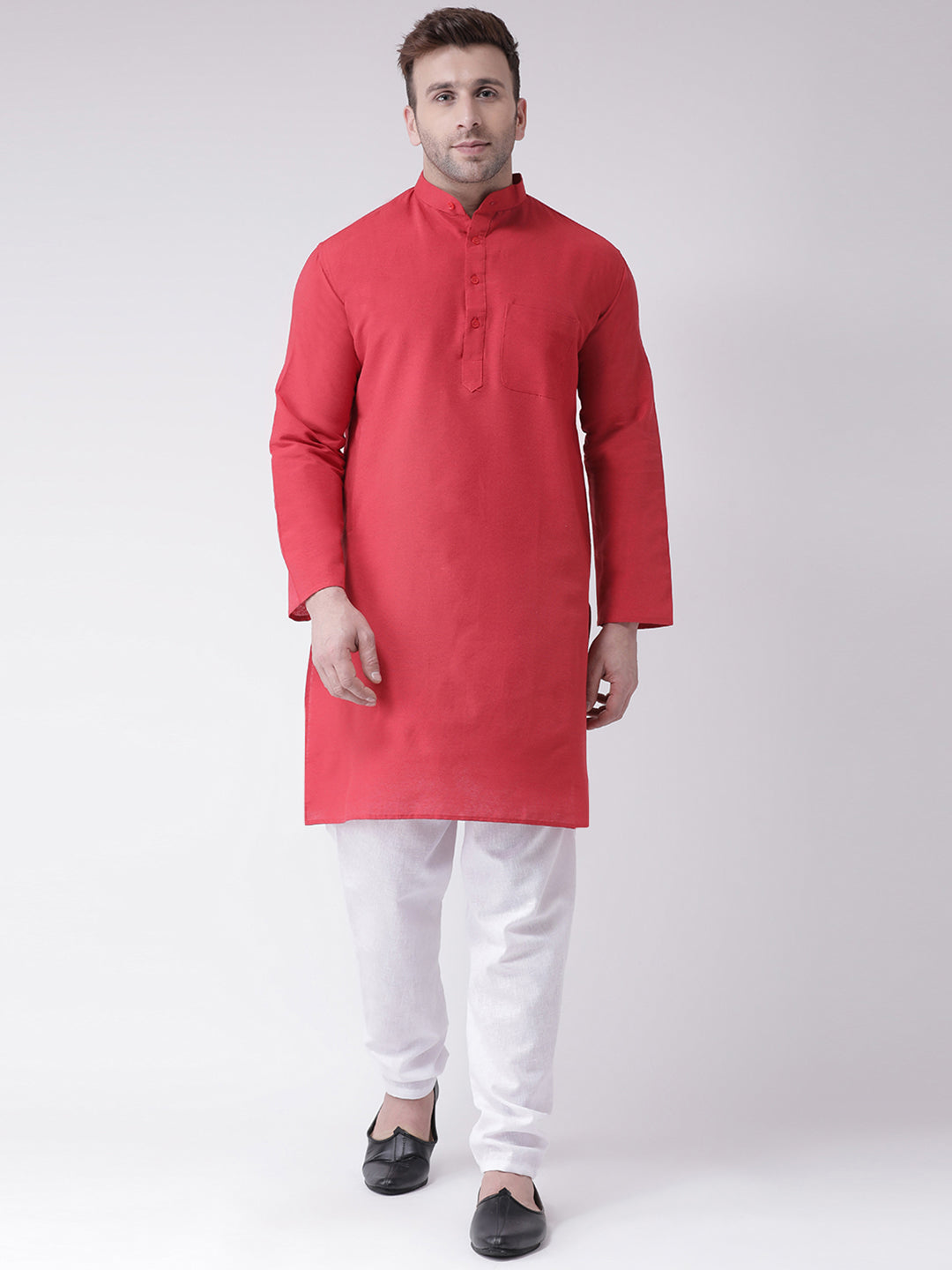 RIAG Red Men's Ethnic Long Kurta And Pyjama Set - Distacart