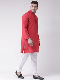 Thumbnail for RIAG Red Men's Ethnic Long Kurta And Pyjama Set - Distacart