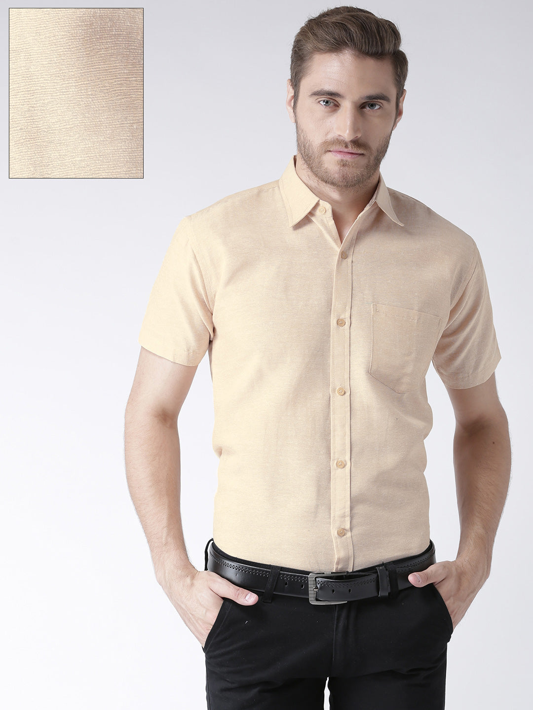 RIAG Beige Men's Half Sleeves Solid Shirt - Distacart