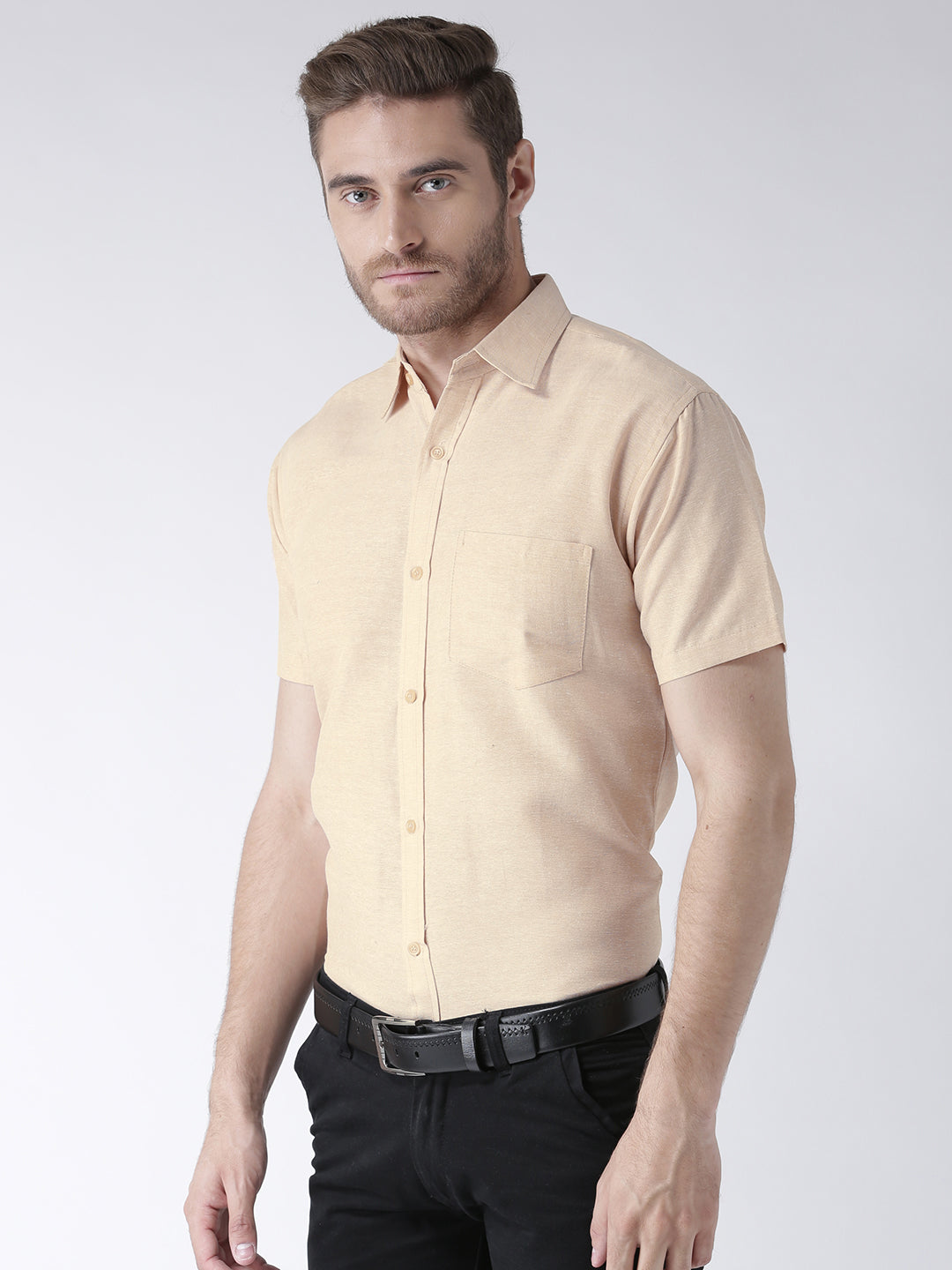 RIAG Beige Men's Half Sleeves Solid Shirt - Distacart