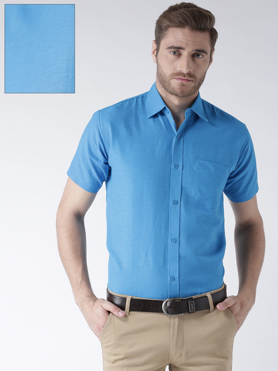 RIAG Blue Men's Half Sleeves Solid Shirt - Distacart