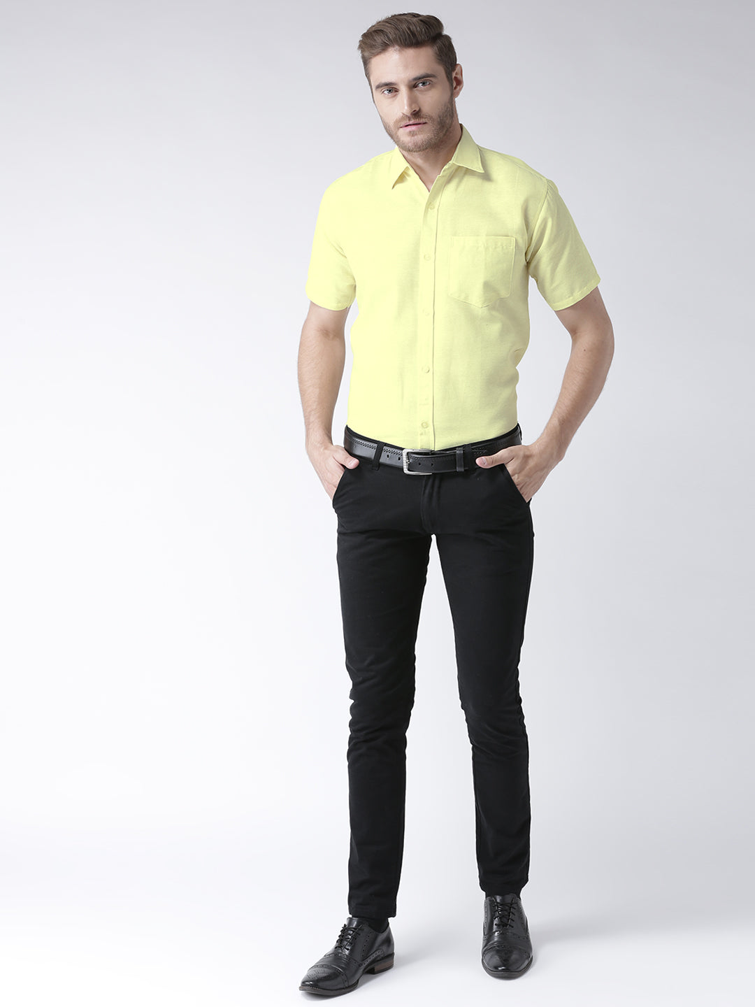 RIAG Yellow Men's Half Sleeves Solid Shirt - Distacart