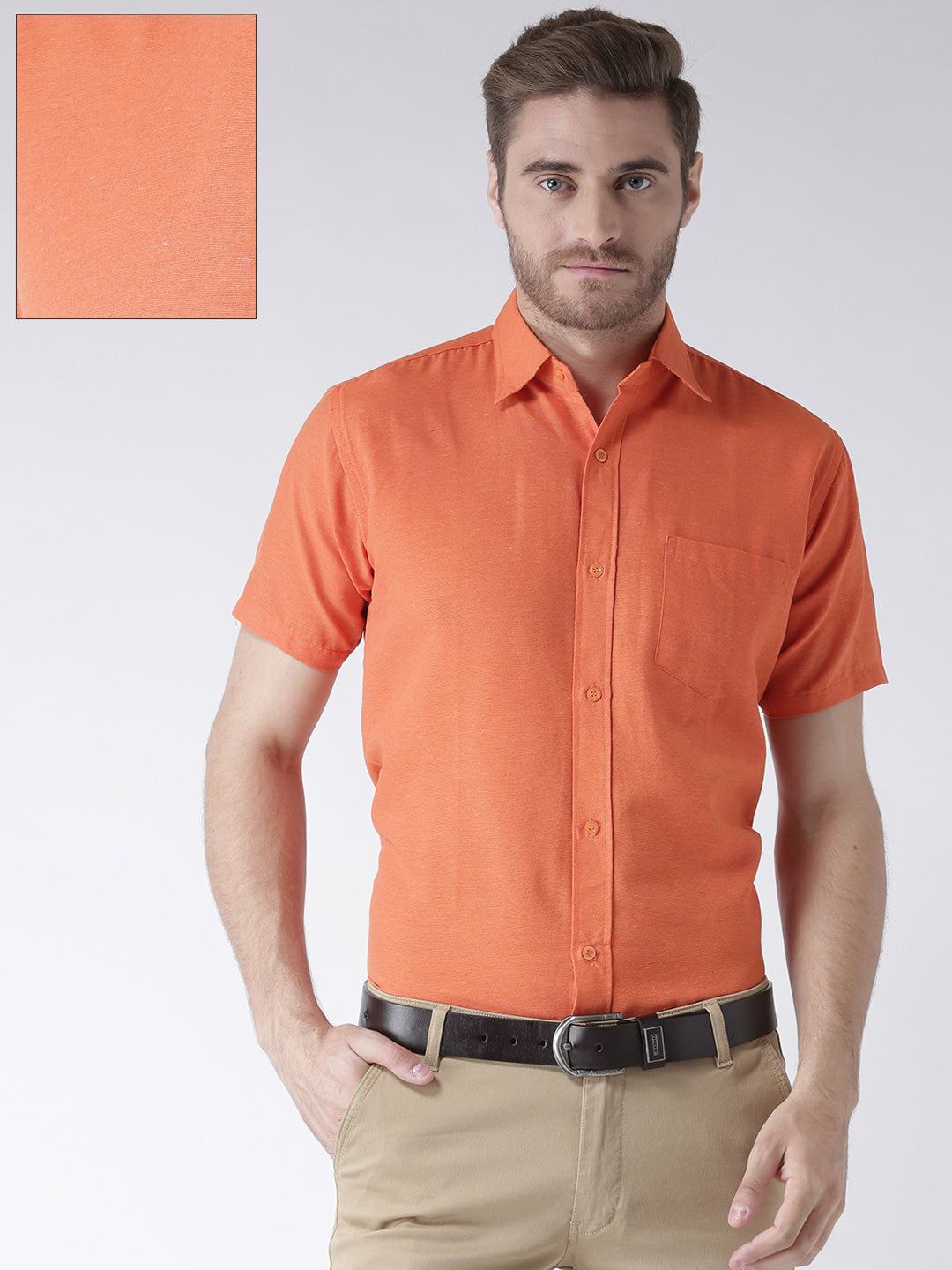 RIAG Orange Men's Half Sleeves Solid Shirt - Distacart