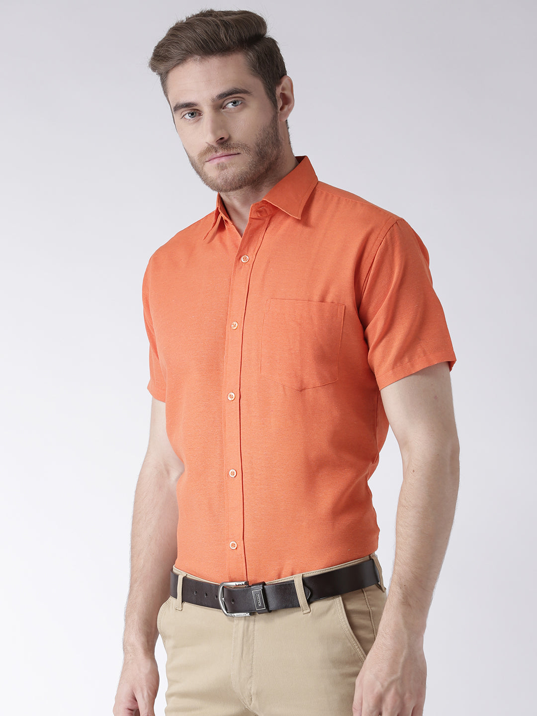 RIAG Orange Men's Half Sleeves Solid Shirt - Distacart