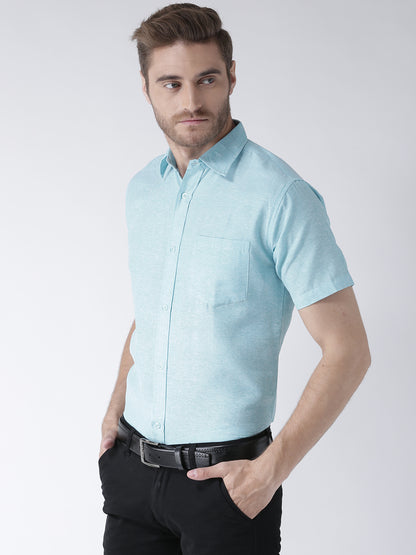 RIAG Blue Men's Half Sleeves Solid Shirt - Distacart